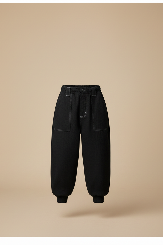 Pantalon Baggy Noir Ample Surpiqûres Blanches Garçon - Jean - vue 3