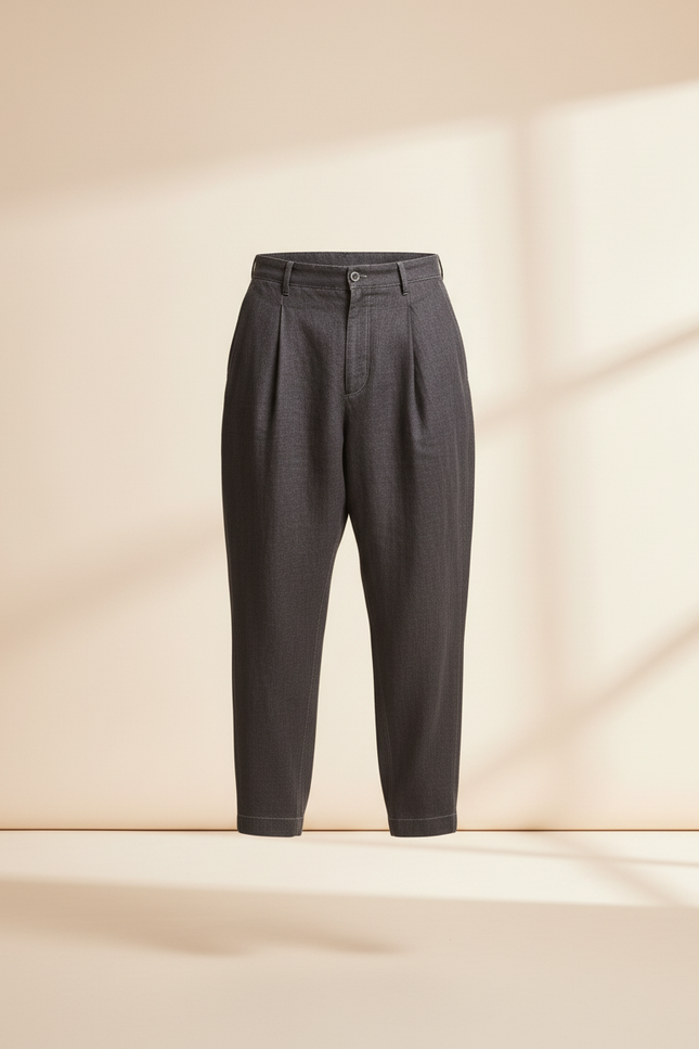 Pantalon Baggy Gris Anthracite Plissé Ample Homme Décontracté - Lin - vue 3