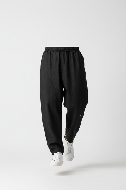 Pantalon Baggy Noir Ample Fluide Décontracté - Lin - vue 3