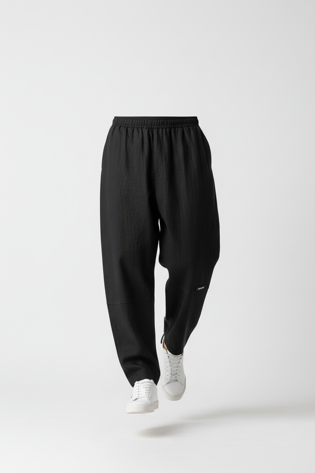 Pantalon Baggy Noir Ample Fluide Décontracté - Lin - vue 3