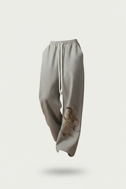 Pantalon Baggy Gris Ample Imprimé Streetwear Cordon - Molleton - vue 3