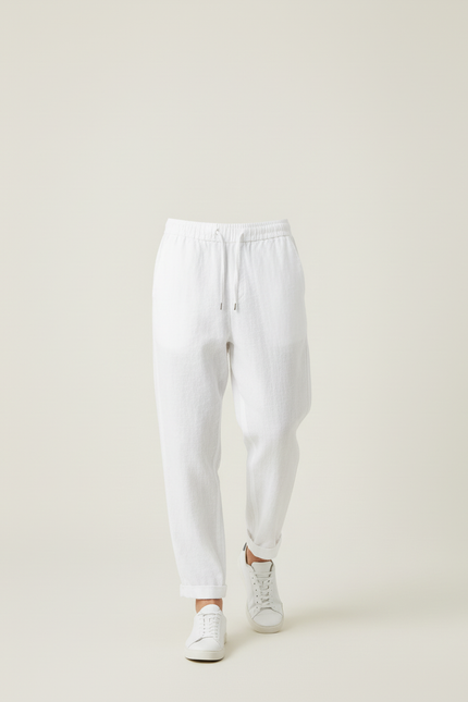 Pantalon Baggy Blanc Lin Cordon Décontracté Homme - vue 3