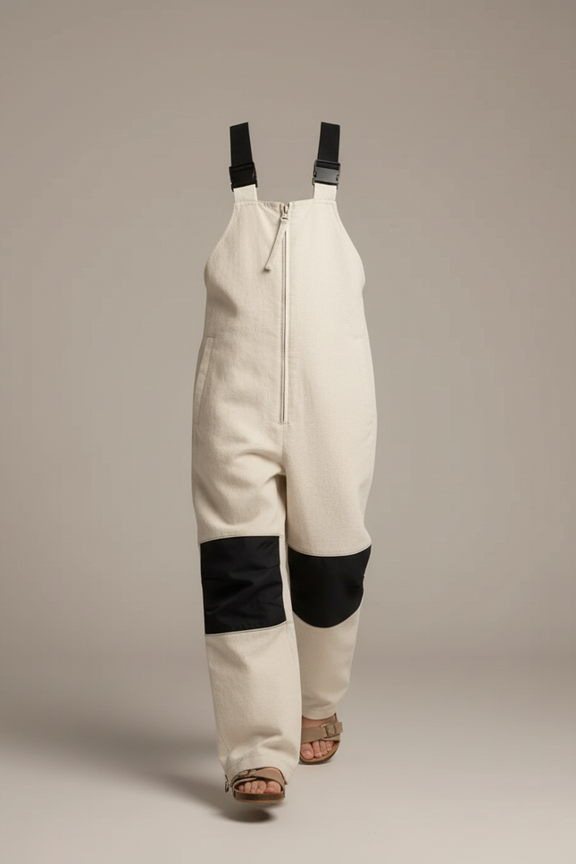 Pantalon Baggy Beige Enfant Bretelles Genoux Renforcés - Toile - vue 3