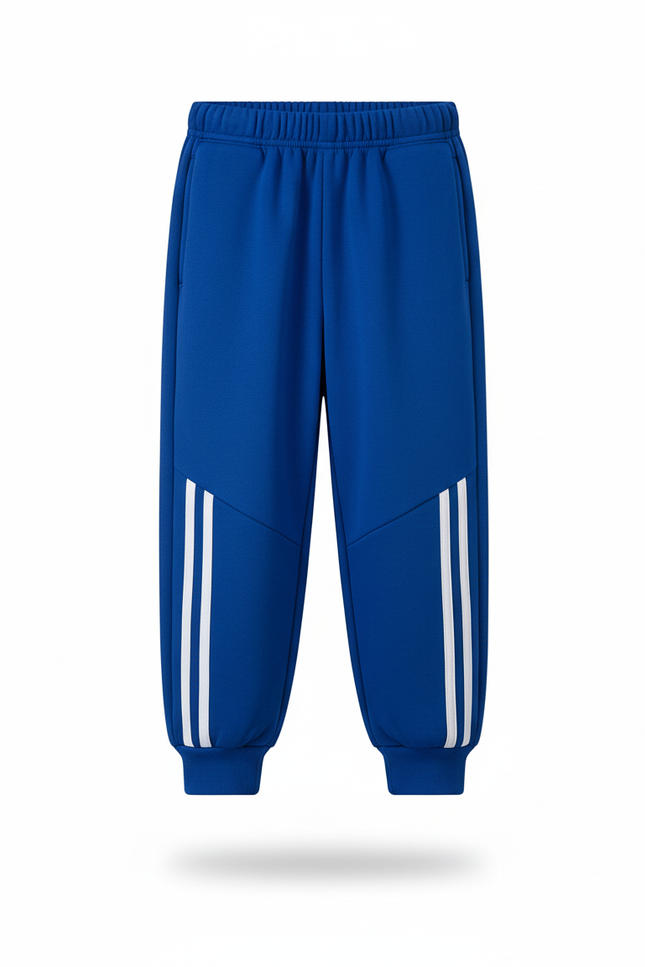 Pantalon Baggy Bleu Molletonné Sportif Rayures Blanches Enfant - vue 2