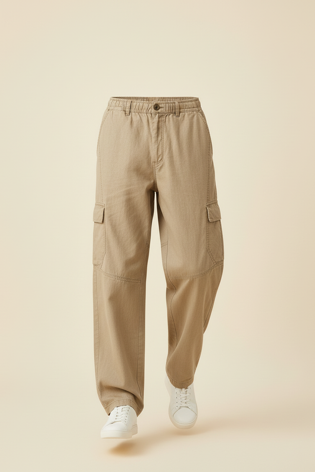 Pantalon Baggy Beige Coton Cargo Ample Décontracté Homme - Toile - vue 3