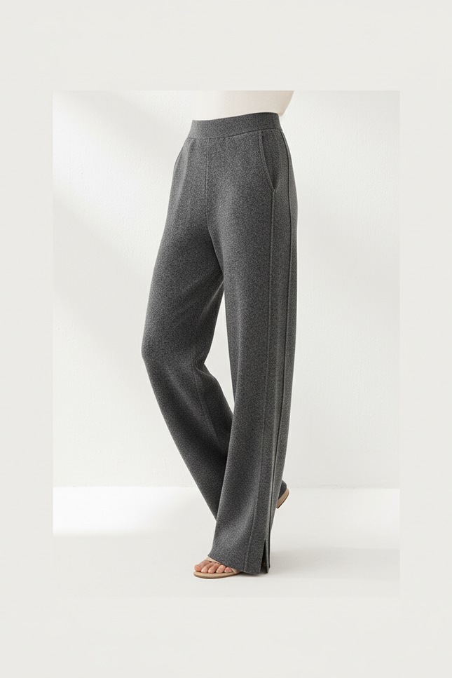 Pantalon Baggy Gris Cachemire Ample Tricoté Élégant - Maille - vue 3