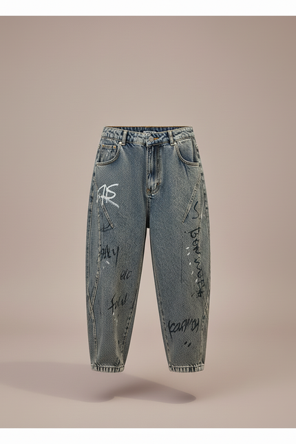 Pantalon Baggy Jean Gris Ample Imprimé Garçon - vue 3