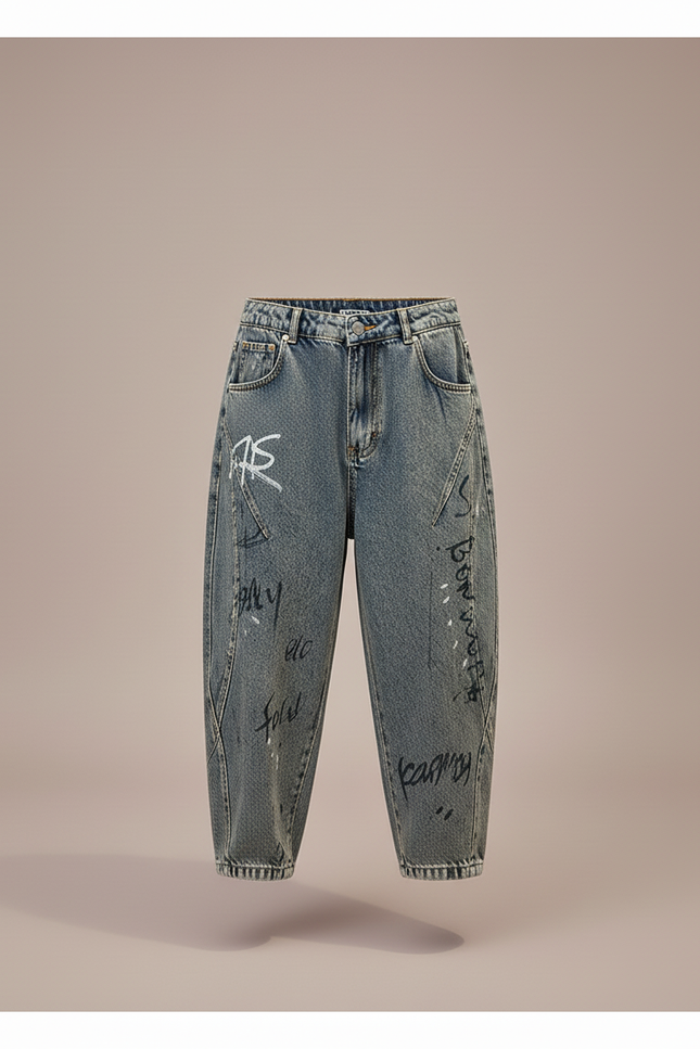 Pantalon Baggy Jean Gris Ample Imprimé Garçon - vue 3