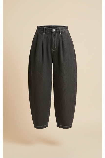 Pantalon Baggy Gris Foncé Ample Plissé Unisexe - Jean - vue 3