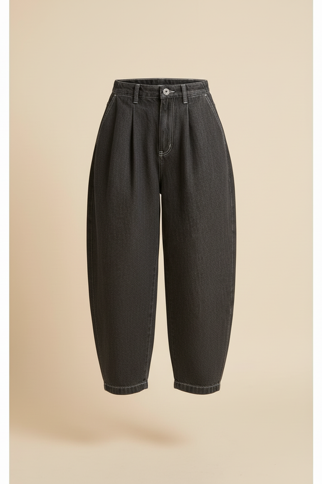 Pantalon Baggy Gris Foncé Ample Plissé Unisexe - Jean - vue 3