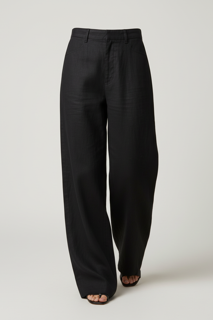 Pantalon Baggy Noir Lin Ample Élégant Décontracté Femme - vue 3