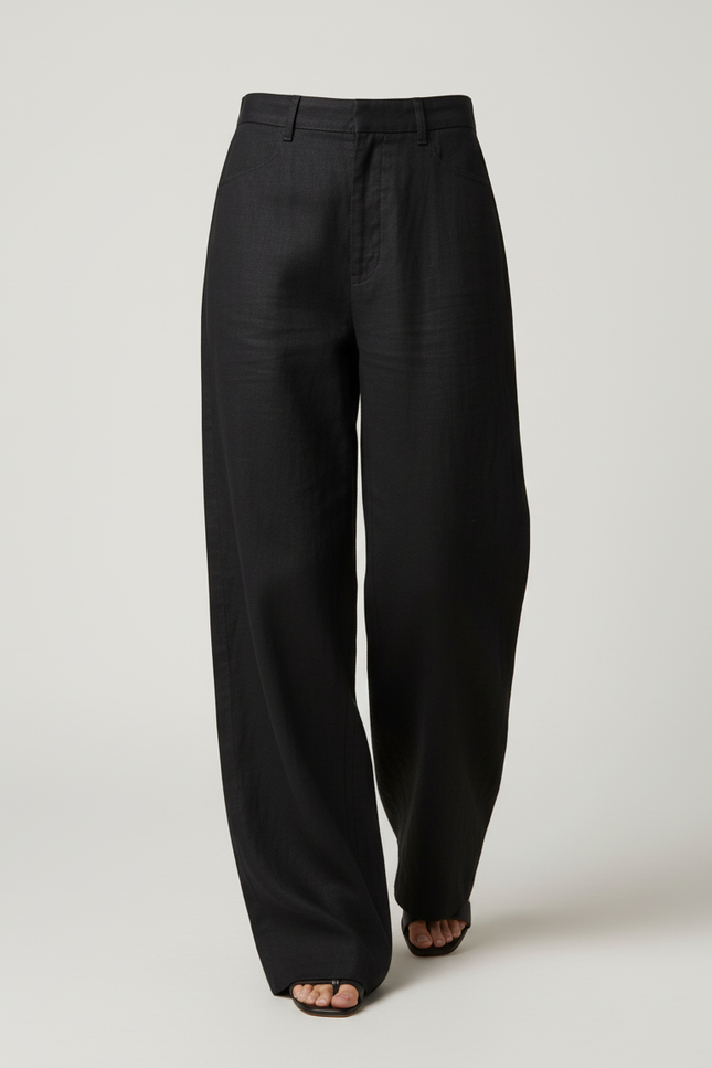 Pantalon Baggy Noir Lin Ample Élégant Décontracté Femme - vue 3