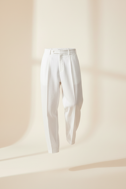 Pantalon Baggy Blanc Lin Plissé Droit Décontracté Homme - vue 3
