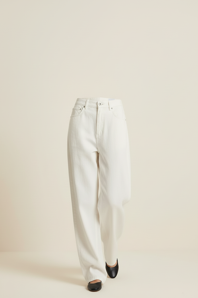 Pantalon Baggy Blanc Droit Ample Décontracté Femme - Jean - vue 3