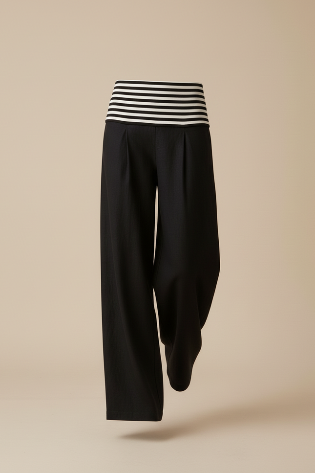 Pantalon Baggy Noir Ample Plissé Fluide Décontracté - Lin - vue 3