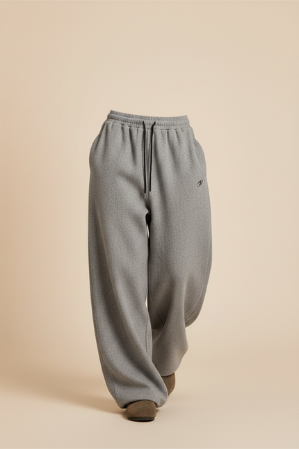 Pantalon Baggy Gris Ample Molleton Brodé Confortable - vue 3