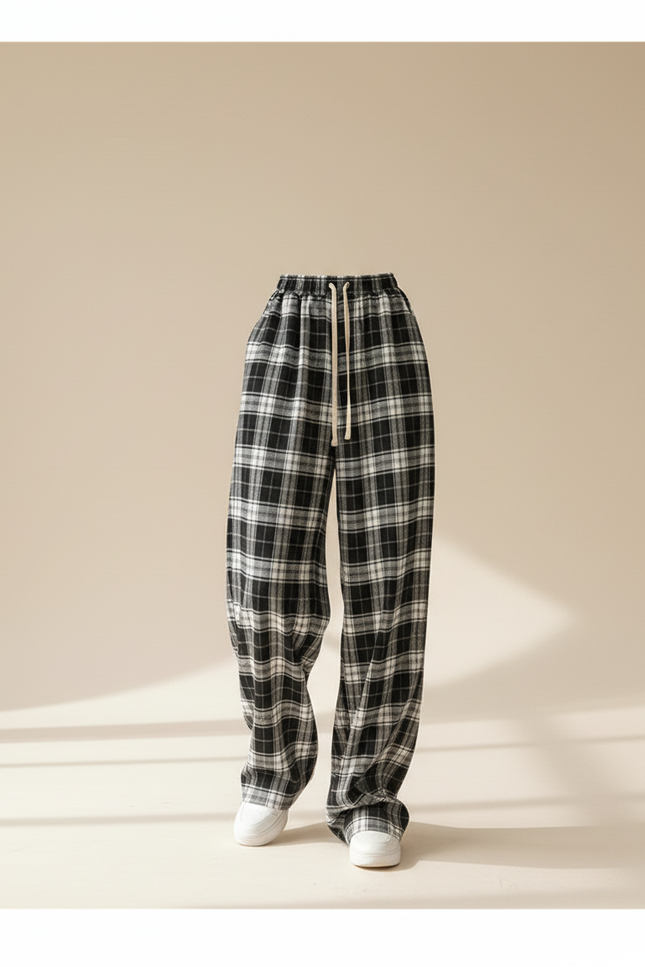 Pantalon Baggy Carreaux Noir Blanc Décontracté Ample - Multicolore Molleton - vue 3