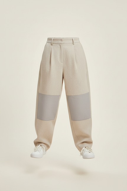 Pantalon Baggy Beige Patchwork Gris Enfant - Lin - vue 3