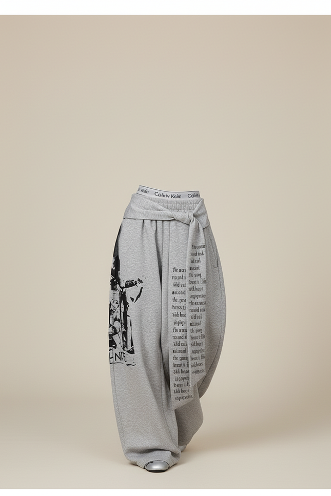 Pantalon Baggy Gris Ample Molleton Imprimé Graphique - vue 3