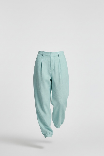 Pantalon Baggy Lin Plissé Ample Cheville Femme - Vert - vue 3