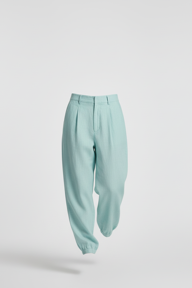 Pantalon Baggy Lin Plissé Ample Cheville Femme - Vert - vue 3