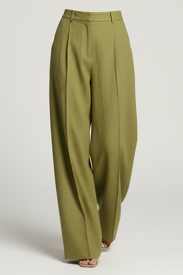 Pantalon Baggy Vert Ample Plissé Décontracté Élégant - Kaki Laine - vue 3