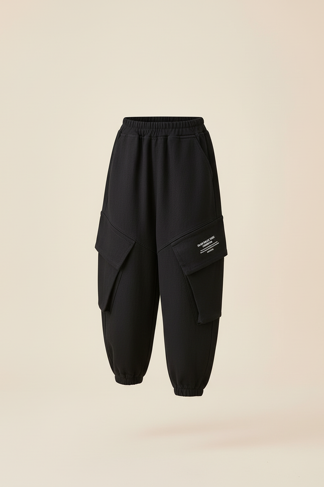 Pantalon Baggy Noir Cargo Ample Enfant Décontracté - Molleton - vue 3