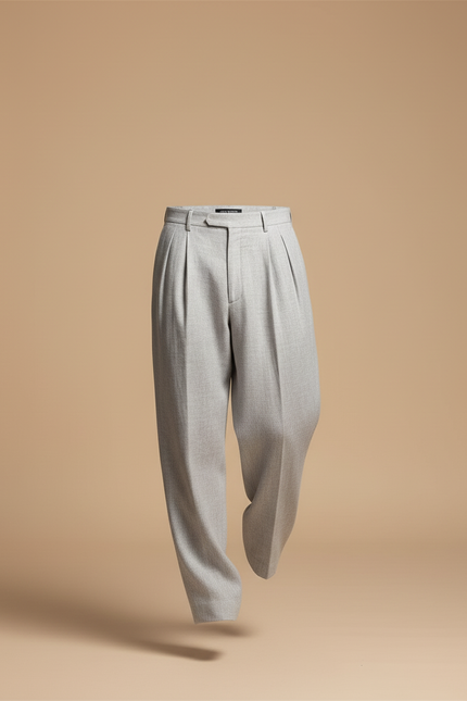 Pantalon Baggy Gris Clair Plissé Ample Élégant Homme - Laine - vue 3