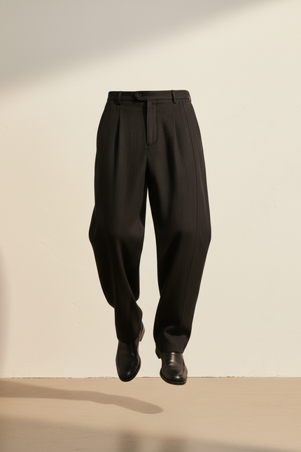 Pantalon Baggy Noir Ample Droit Homme Élégant - Laine - vue 3