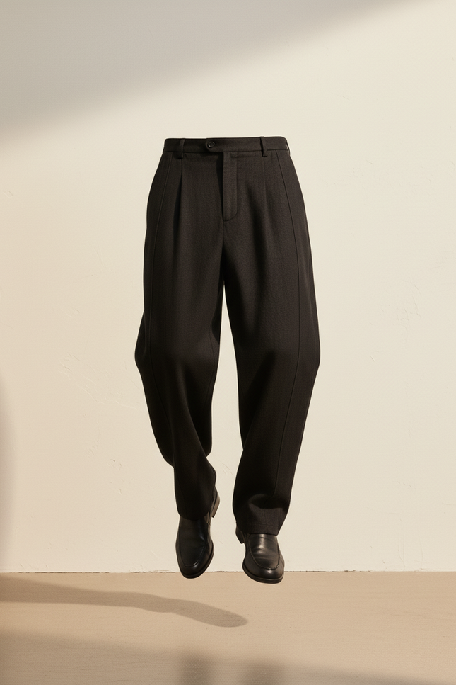 Pantalon Baggy Noir Ample Droit Homme Élégant - Laine - vue 3