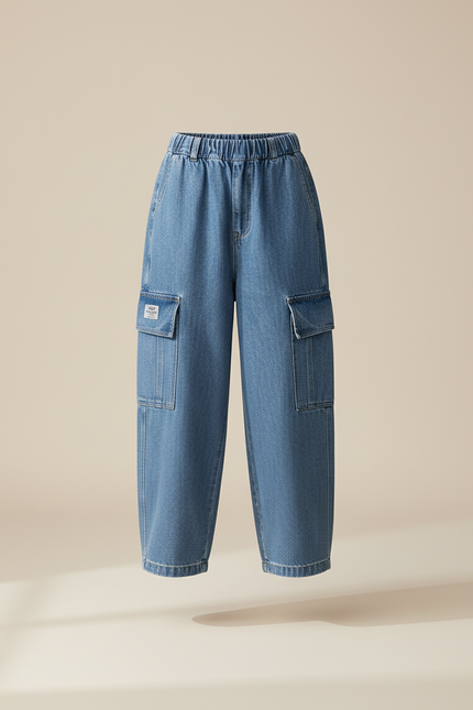 Pantalon Baggy Jean Bleu Ample Cargo Fille - vue 3