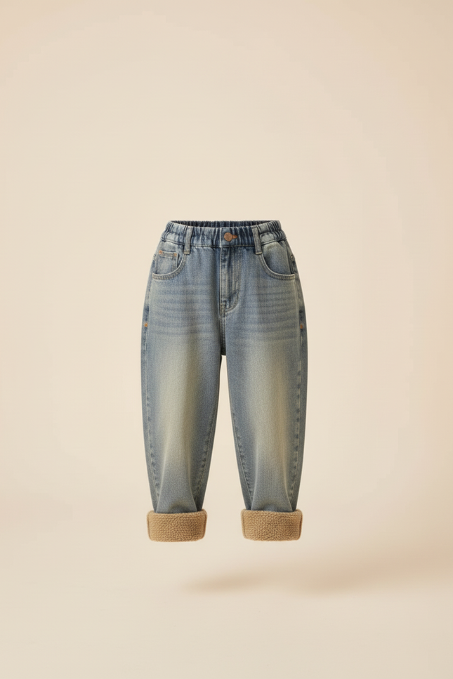 Pantalon Baggy Jean Bleu Hiver Doublé Polaire Enfant - vue 3