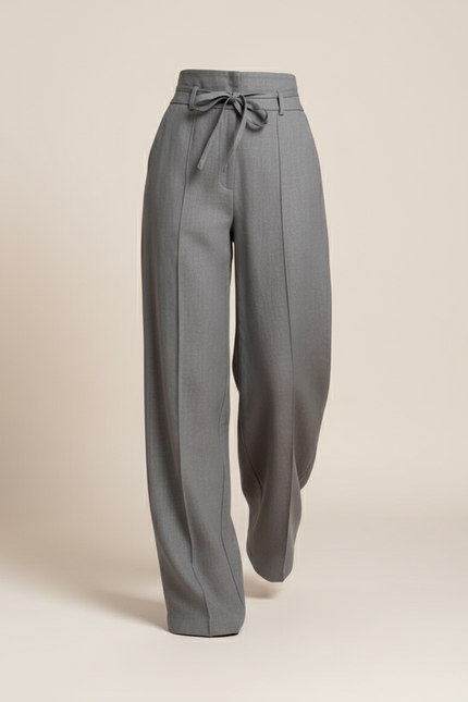 Pantalon Baggy Gris Élégant Taille Haute Fluide Femme - Polyester - vue 3