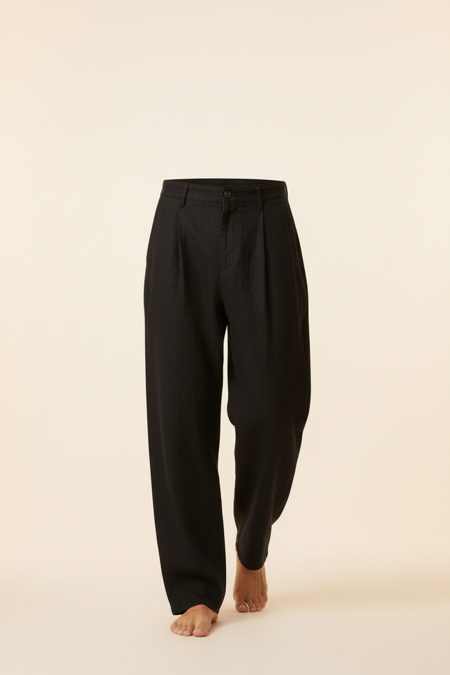 Pantalon Baggy Noir Lin Plissé Ample Homme - vue 3