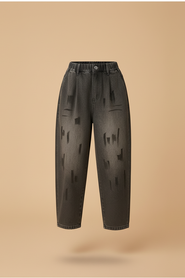 Pantalon Baggy Jean Gris Ample Dégradé Dessins - vue 3