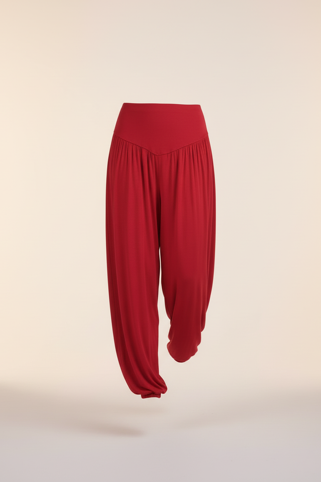 Pantalon Baggy Rouge Fluide Taille Haute Confortable - Viscose - vue 3