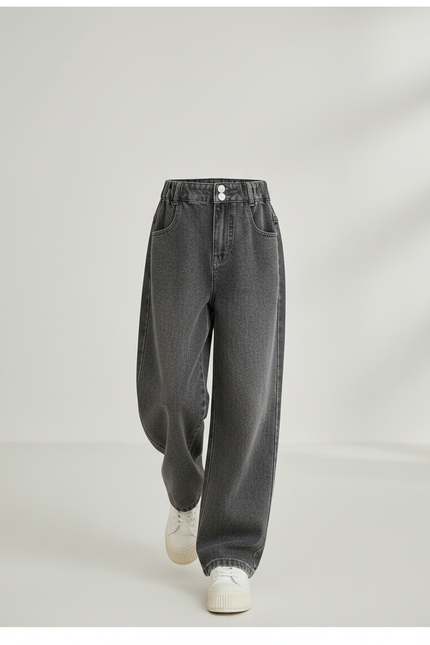 Pantalon Baggy Denim Gris Ample Décontracté Fille - Jean - vue 3