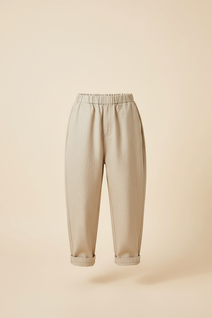 Pantalon Baggy Beige Ample Coton Élastique Enfant Décontracté - vue 3