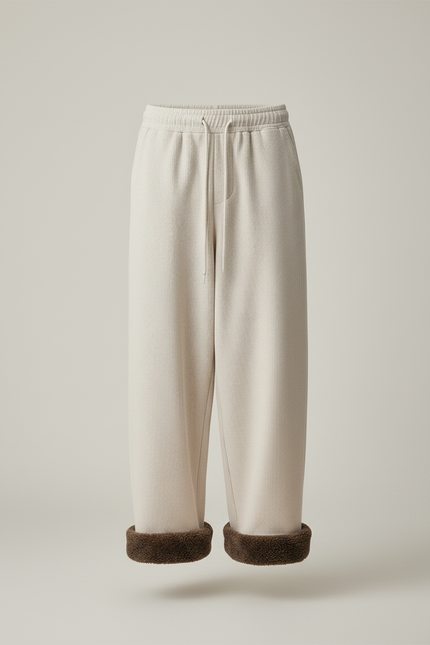 Pantalon Baggy Crème Côtelé Doublé Hiver Homme - Beige Cordé - vue 3