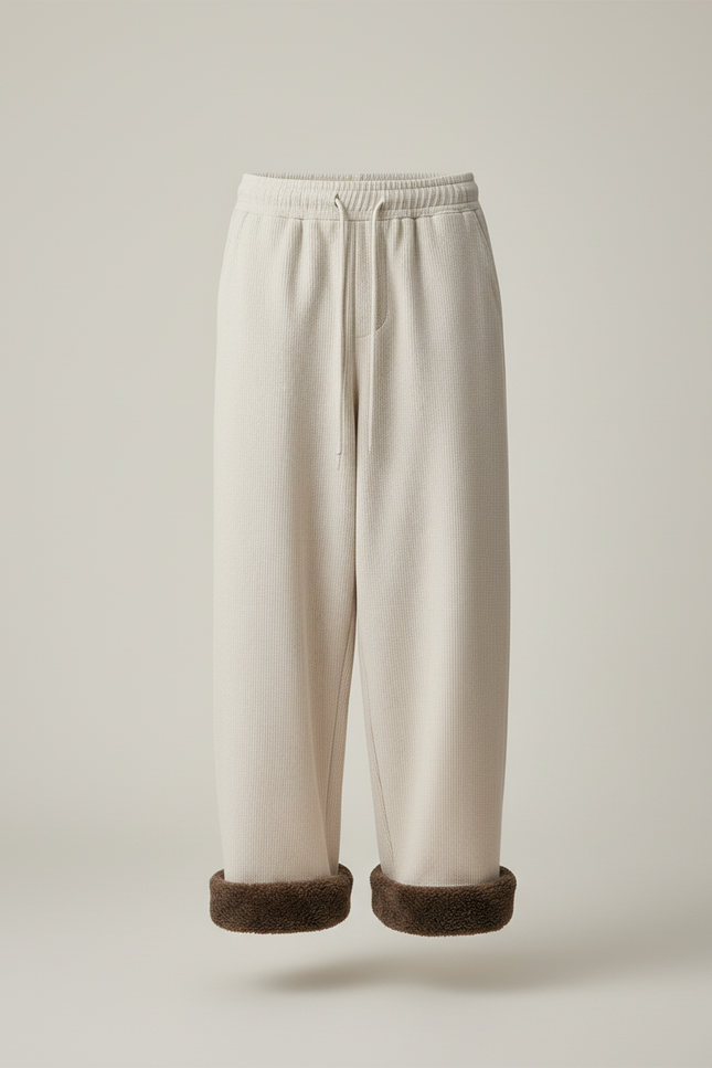Pantalon Baggy Crème Côtelé Doublé Hiver Homme - Beige Cordé - vue 3