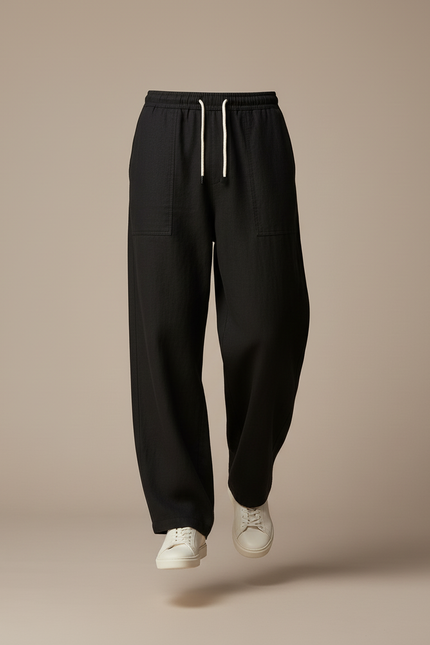 Pantalon Baggy Noir Lin Ample Décontracté Homme - vue 3