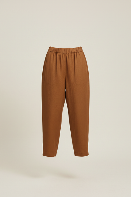 Pantalon Baggy Marron Ample Fluide Lin Femme - vue 3