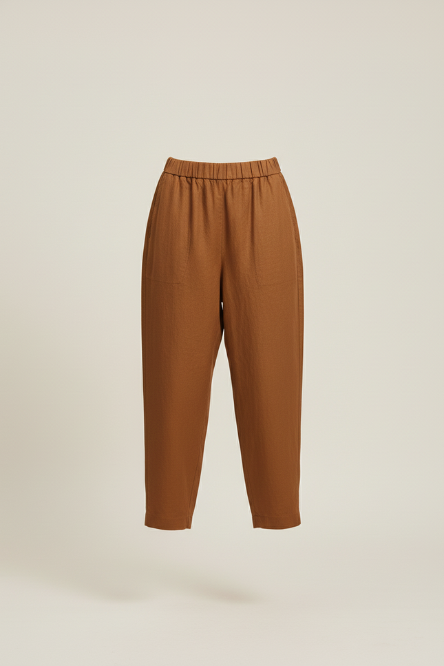 Pantalon Baggy Marron Ample Fluide Lin Femme - vue 3