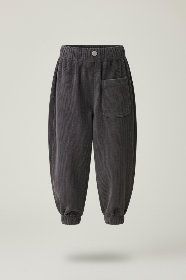 Pantalon Baggy Côtelé Gris Ample Confortable Enfant - Cordé - vue 3