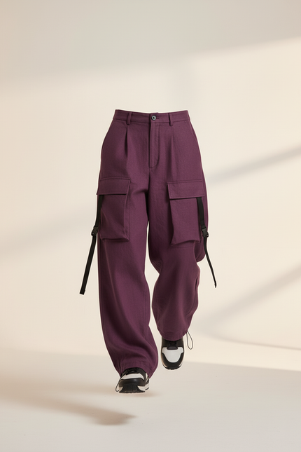 Pantalon Baggy Violet Cargo Ample Décontracté Femme - Molleton - vue 3