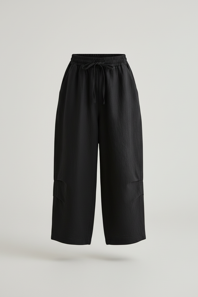 Pantalon Baggy Noir Ample Lin Fille Décontracté - vue 3