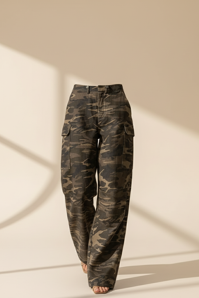 Pantalon Baggy Camouflage Femme - Kaki Toile - vue 3