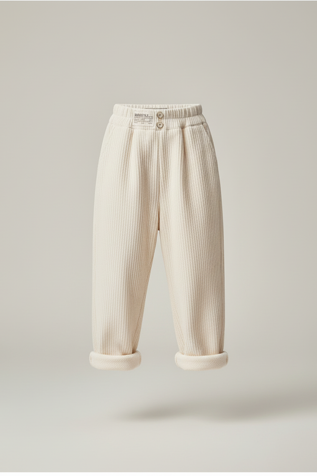Pantalon Baggy Crème Côtelé Ample Confortable Enfant - Beige Cordé - vue 3