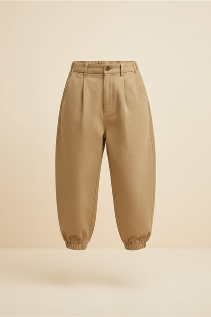 Pantalon Baggy Beige Ample Plissé Confortable Enfant - Toile - vue 3
