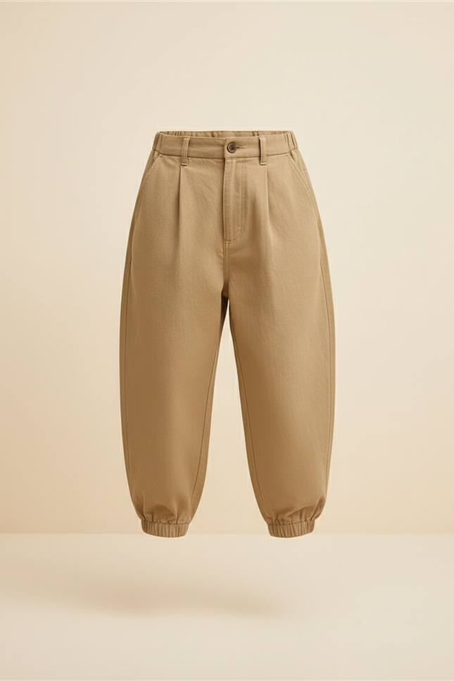 Pantalon Baggy Beige Ample Plissé Confortable Enfant - Toile - vue 3